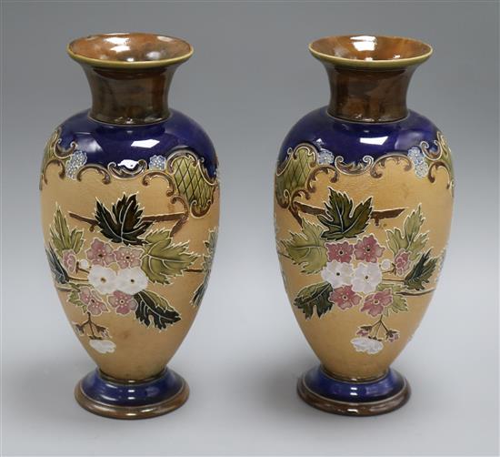 A pair of Royal Doulton Lambeth vases height 29.5cm